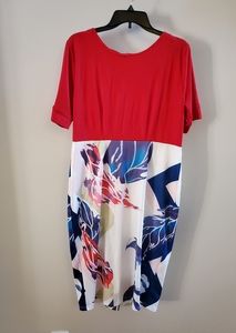 Bodycon Red Block Floral Dress 2XL